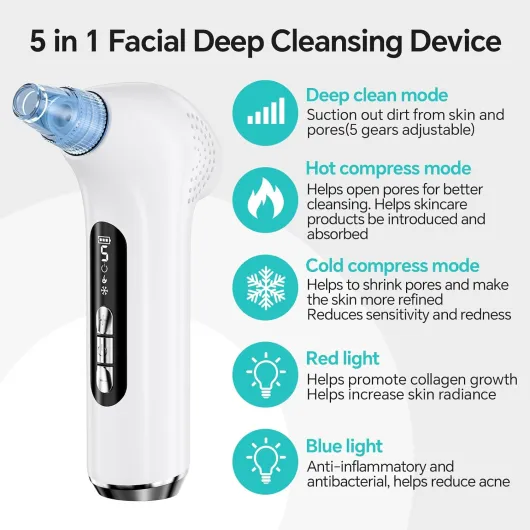 Aspirateur Point Noir Visage, Lrbsule Tire Point Noir Extracteur Nettoyant de Pores Blackhead Remover Aspirateur Point Blanc Avec Compresse Chaude Froide 3 Modes Nettoyage et soin de la peau