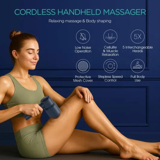 VOYOR-HEALTH Masseur Anti Cellulite, Ventre, Cuisses, Fesses Massage Cellulite, Masseur Électrique de Relaxation Musculaire avec 5 Têtes Multifonctions, Transportable et Rechargeable CM410 (Bleu)