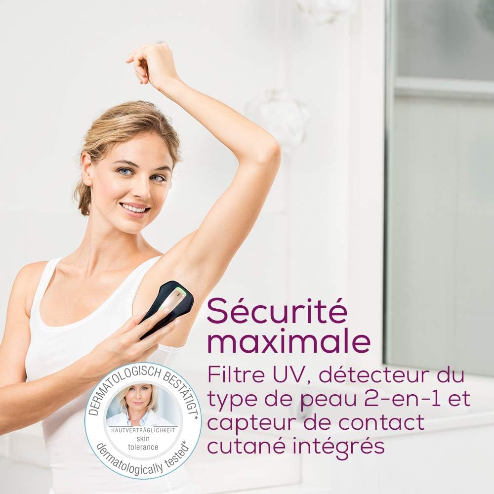 IPL 5800 Pure Skin Pro Épilateur à la lumière pulsée longue durée, utilisation sur corps, visage, maillot, avec application, noir avec fiche secteur, Noir
