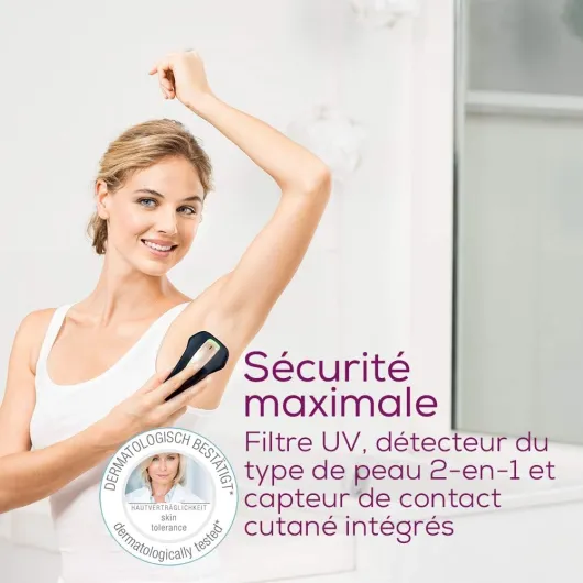 IPL 5800 Pure Skin Pro Épilateur à la lumière pulsée longue durée, utilisation sur corps, visage, maillot, avec application, noir avec fiche secteur, Noir