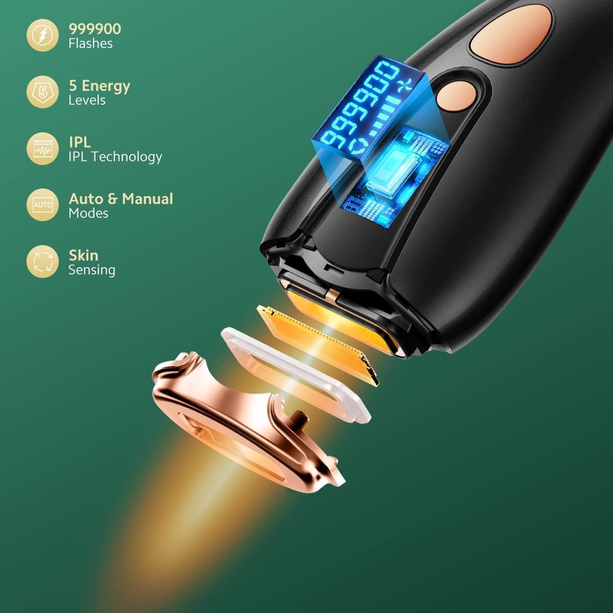 Épilateur Lumière Pulsée IPL Kismi, Dépilateur Laser Définitif Femme Homme, 999900 Flash, 5 Niveaux, 2 Modes, Épilation Indolore pour Visage Corps Jambes Bras Aisselles Bikini Noir