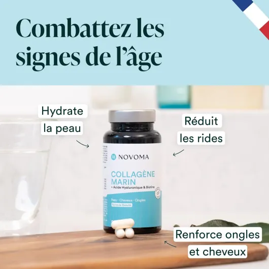 Collagène Marin + Acide Hyaluronique, 1000 mg de Collagene Pur Hydrolysé Type 1 & 3, Avec Vitamine C, Zinc et Biotine, Beauté de la Peau, Cheveux et Ongles, 90 gélules Blanc/Turquoise 90 unité (Lot de 1)