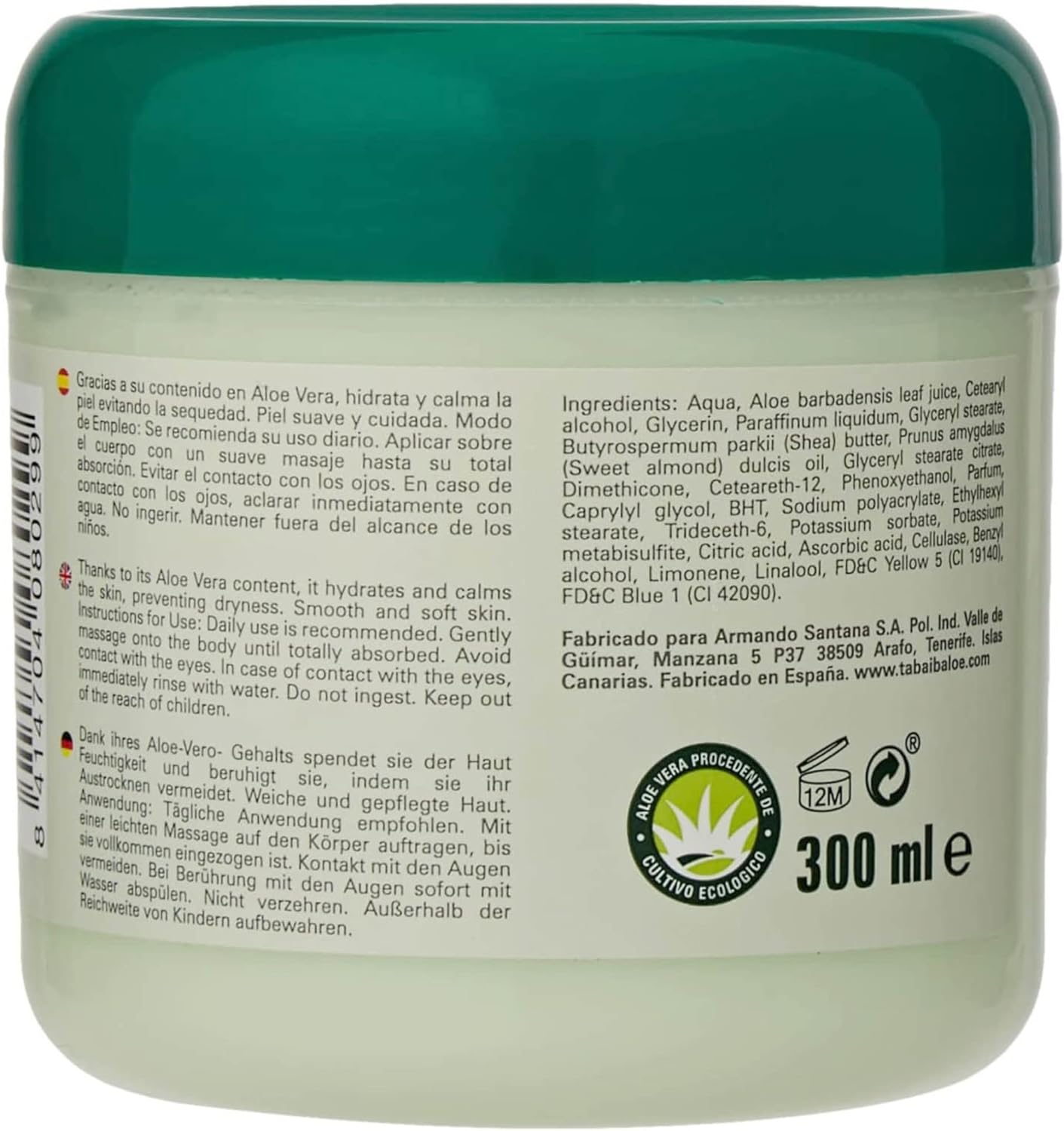 Crème Faciale et corporelle Premium Aloe Vera TABAIBA (300 ml)