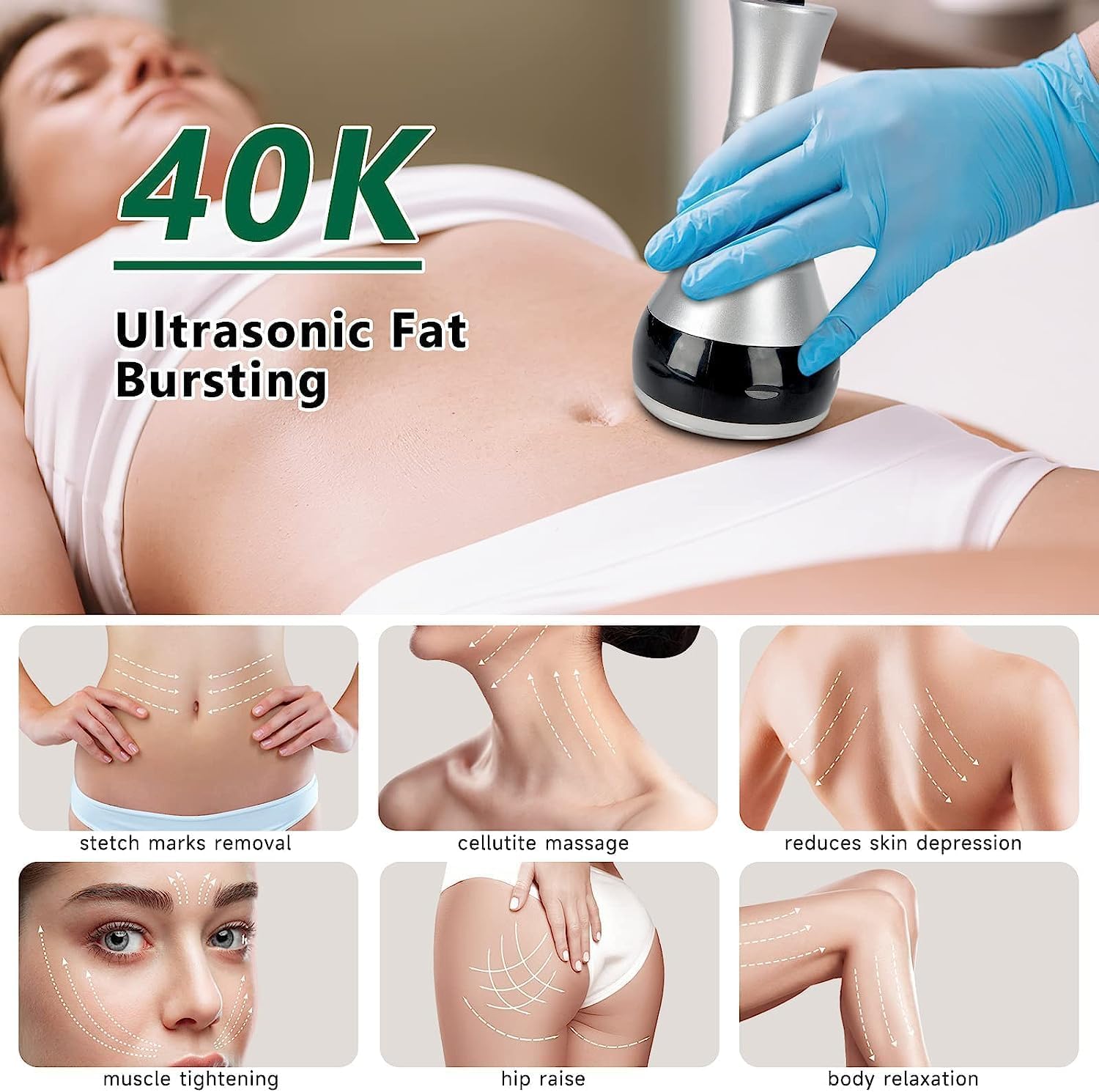 40K Corps Appareil Minceur Appareil Anti Cellulite, 3 en 1 Lipocavitation Radiofrequence A-ppareil Multipolaire Radiofréquence Visage Corp Entier Masseur pour Amincissants et Raffermissants