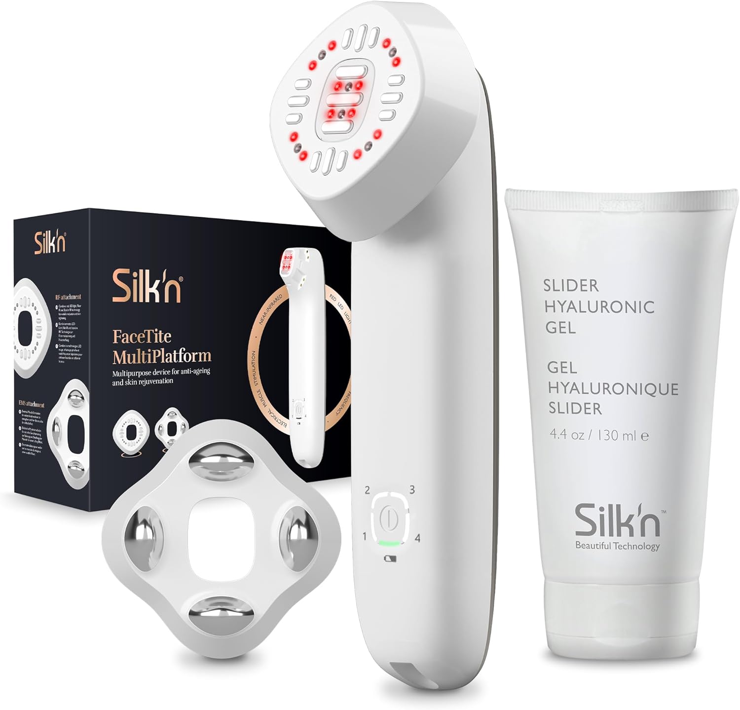 Silk'n Appareil anti-âge et soin de la peau I Facetite Multiplatform I Réduit les rides et les ridules avec technologie infrarouge et lumière LED rouge I pour le visage et le cou, sans fil, Blanc