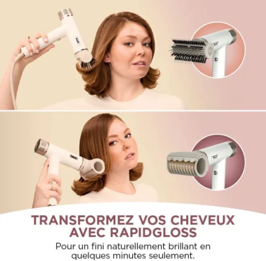Shark SpeedStyle Sèche-cheveux et Finisseur RapidGloss, pour tous types de cheveux, séchage rapide, sans dommage thermique, ionique, sans dommage thermique Pour cheveux lisses et ondulés Blanc Soie - 3 stylers