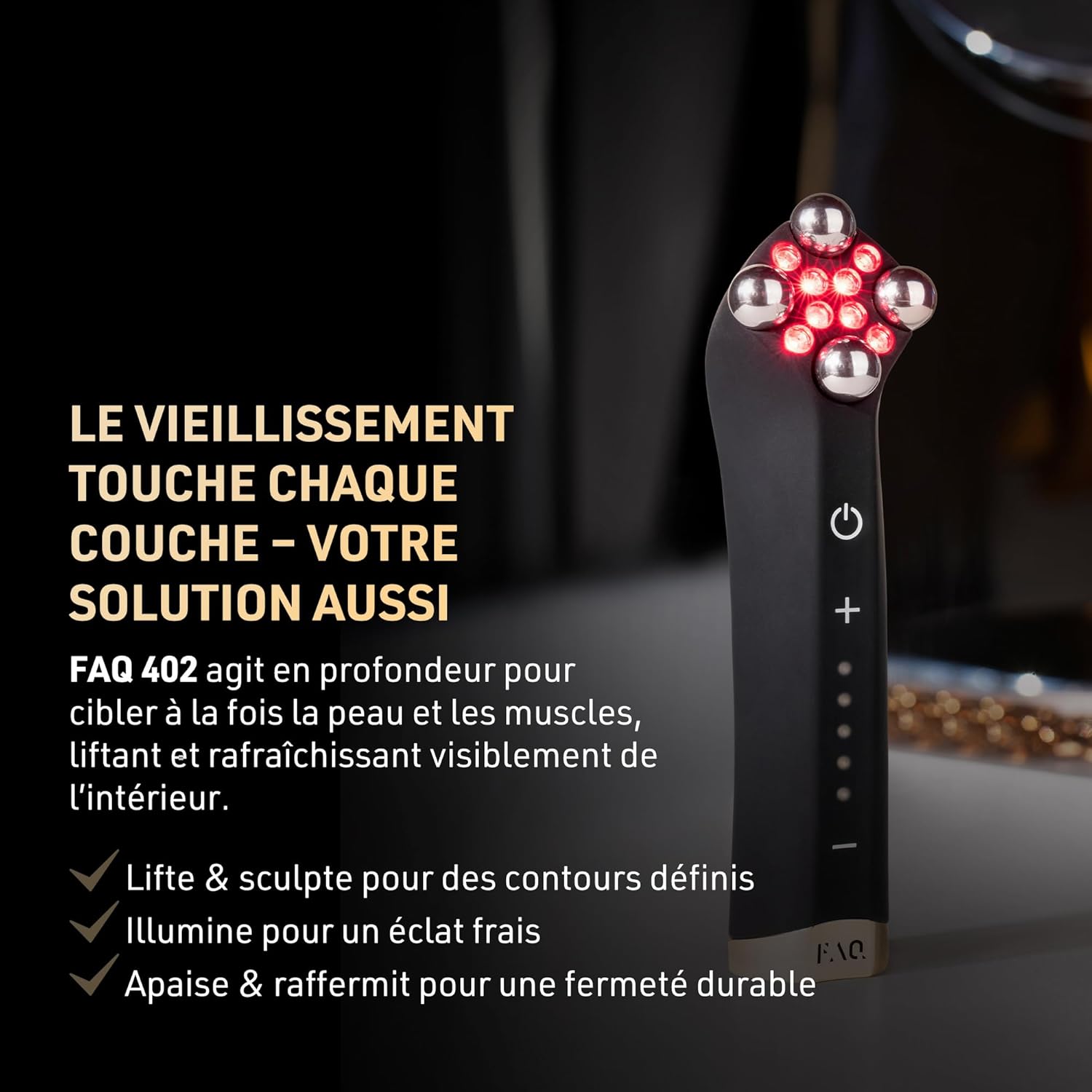 402 Appareil Lifting Visage à Double Microcourant – appareil anti rides visage pour raffermir, tonifier le cou, décongestionner la peau avec lumières rouge, bleue, infrarouge Single