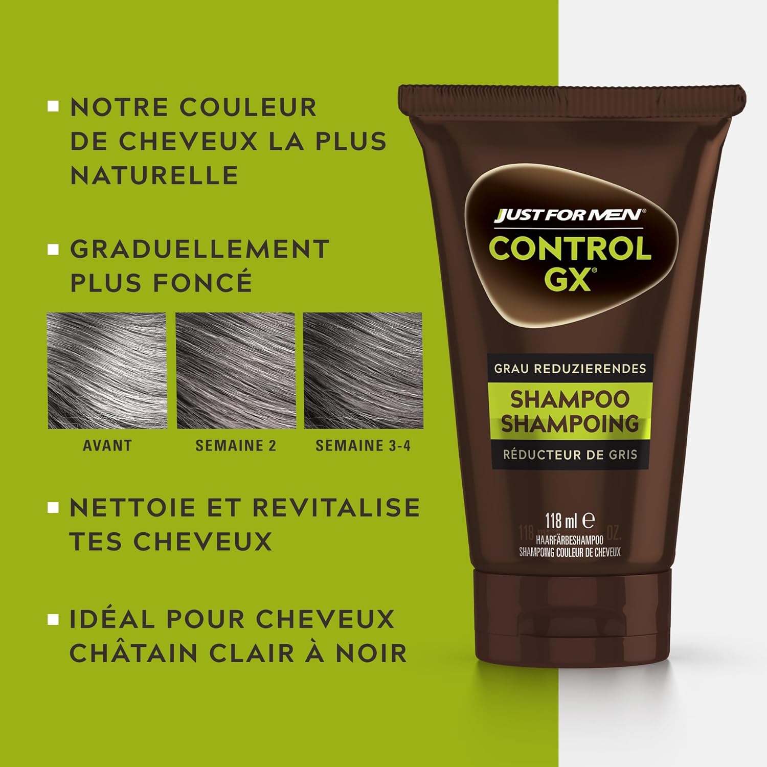 Control GX Shampooing colorant homme pour cheveux, Réduit progressivement les cheveux gris Pour un Look Naturel et Discret, Disponible pour toutes les nuances 118 ml