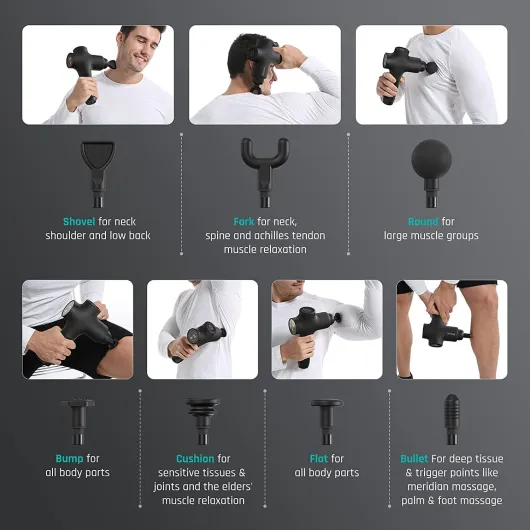 Mebak 3 Pistolet de Massage Musculaire Massage Gun Masseurs Électriques Portables Masseur des Tissus Profonds Soulagement des la Douleur Ultra Silencieux avec 7 tête 5 vitesses 12mm Amplitude Noir