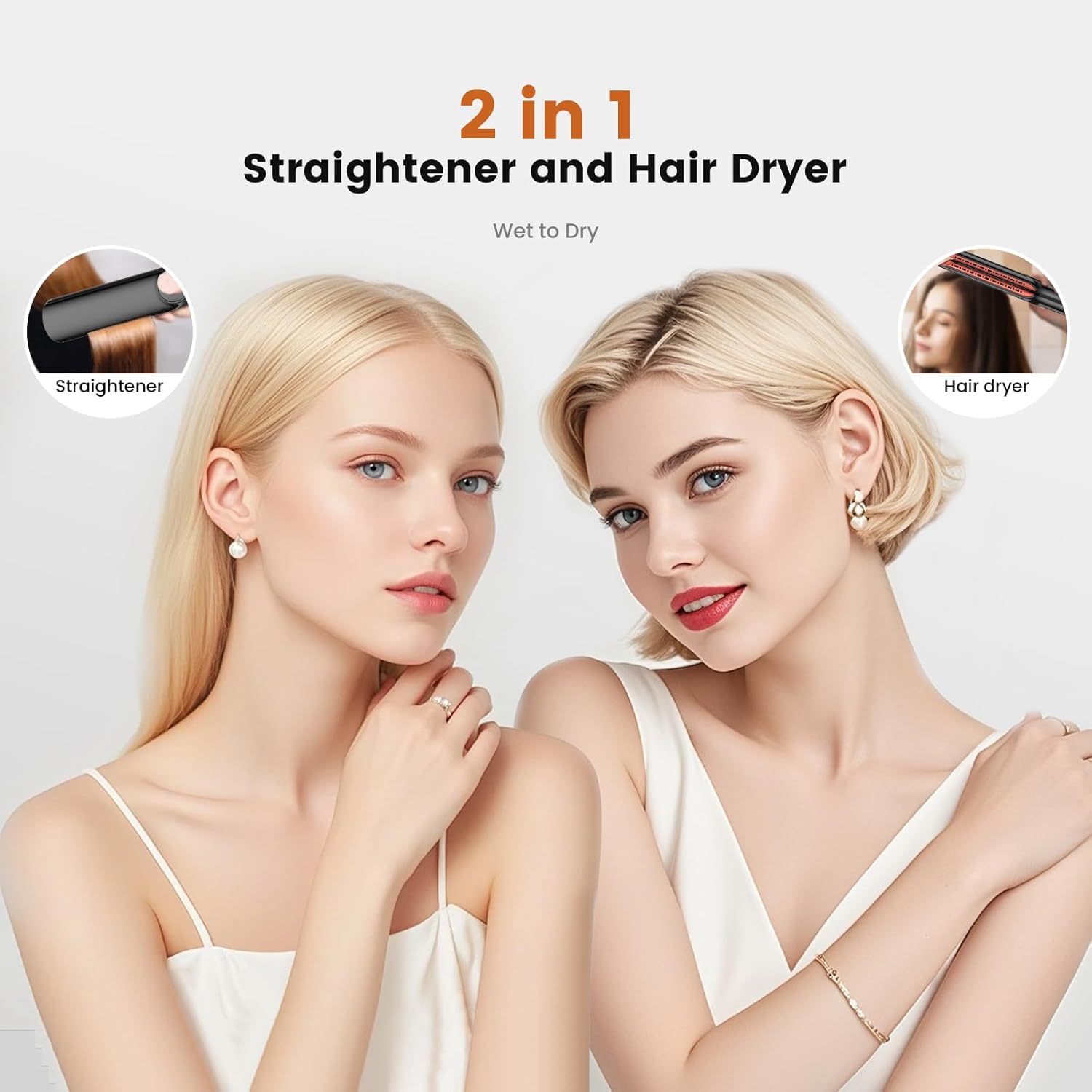 UMIGA Sèche-Cheveux Lisseur 2 en 1, Lisseur à Air Ionique 200 m/min - Plasma Coiffage Mouillé à Sec, Sans Dommage Thermique, Séchage & Lissage Rapide pour Cheveux Mi-Longs à Longs - 4 Température Noir