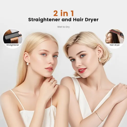 UMIGA Sèche-Cheveux Lisseur 2 en 1, Lisseur à Air Ionique 200 m/min - Plasma Coiffage Mouillé à Sec, Sans Dommage Thermique, Séchage & Lissage Rapide pour Cheveux Mi-Longs à Longs - 4 Température Noir