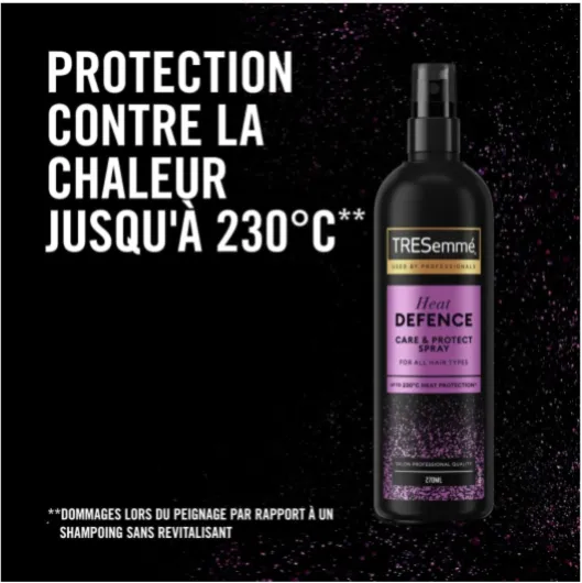 TRESemmé Care & Protect Spray Thermoprotecteur, Pour Tous Types de Cheveux, Protection contre la Chaleur Jusqu'à 230°C, Anti-Frisottis et Anti-Casse, Cheveux Renforcés et Brillants, 2x 270ml