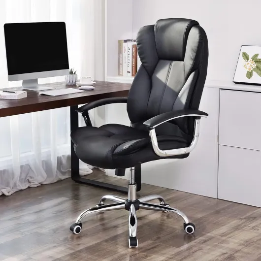 Fauteuil de Bureau, Large Assise rembourrée, avec Appui-tête, Hauteur réglable, Ergonomique, Noir, OBG57B 53* 51* (112-122) cm Noir