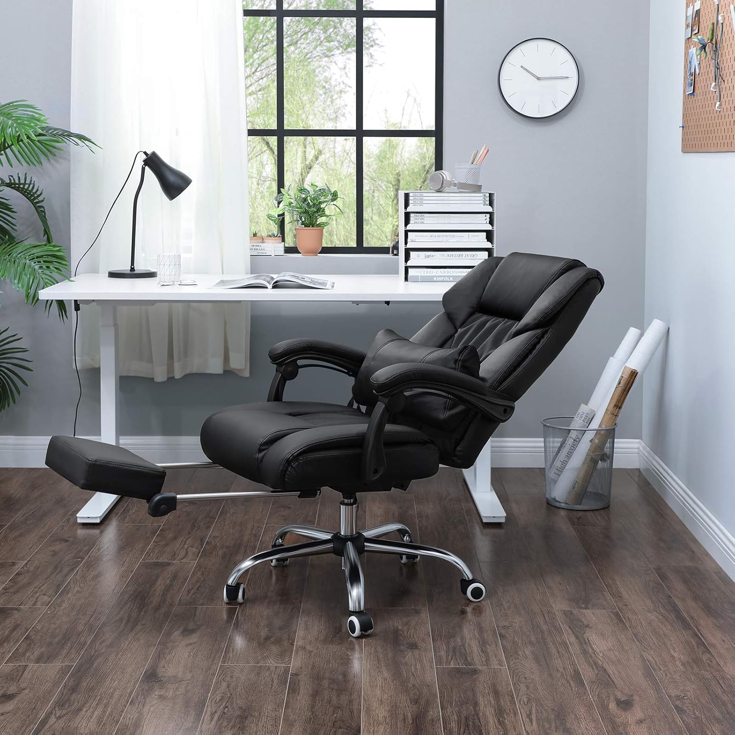 Fauteuil de bureau Chaise pour ordinateur avec repose-pied pliable dossier réglable PU OBG71B