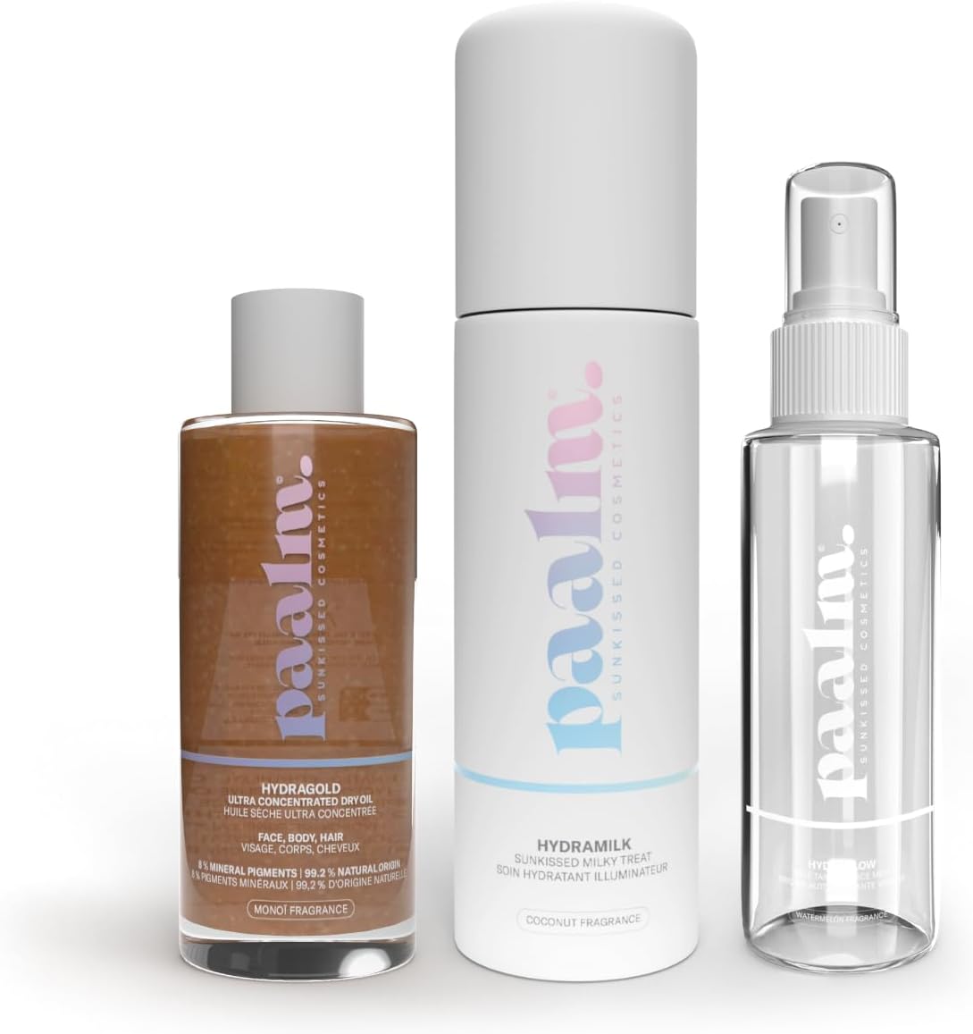 PAALM Hydra Beauty Set Coffret Soin Hydratant et Illuminateur Visage et Corps Avec Hydraglow Hydragold et Hydramilk 97% Naturelle Made in France