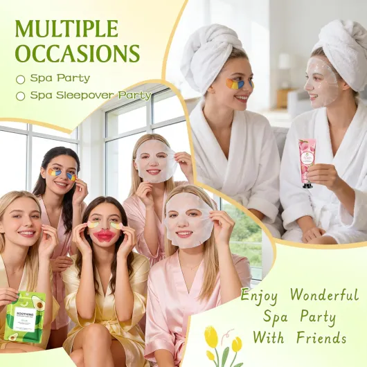 Coffret Cadeau Femme Spa à Domicile – 48 Pièces Set de Soins avec Masque Visage, Patch Yeux, Masque Lèvres, Crème Mains & Savon en Feuilles – Petit Cadeau pour Invités, Mariage, Enterrement