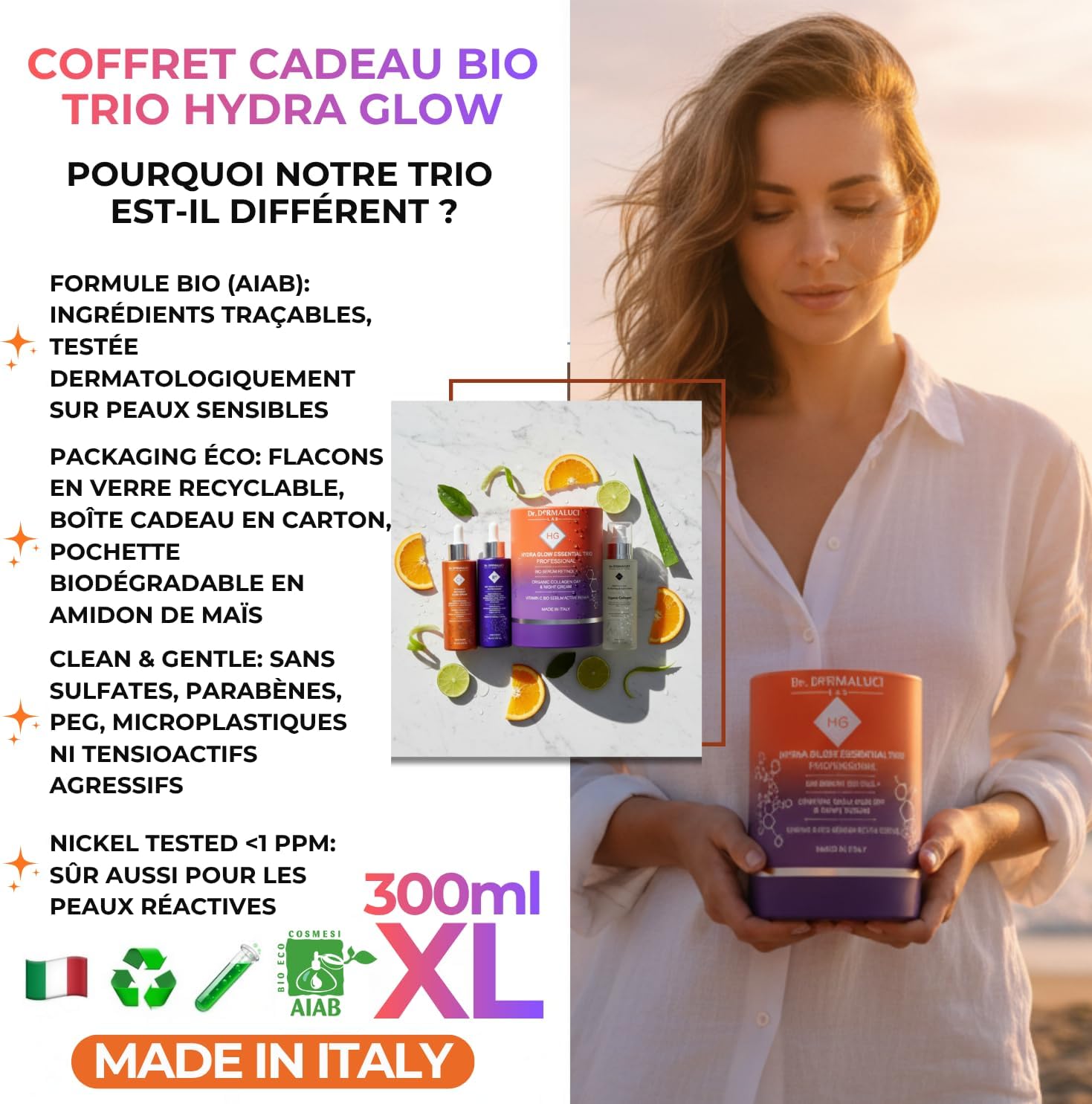 Coffret Cadeau Routine Complete BIO - Anti-Age, Renouvelle, Hydrate, Illumine - Avec Retinol, Collagene & Vitamine C - 2 Serums & Creme (3x100ML) - Peaux Seches/Matures/Sensibles - AIAB, Made in Italy