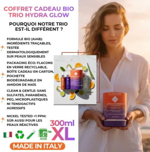 Coffret Cadeau Routine Complete BIO - Anti-Age, Renouvelle, Hydrate, Illumine - Avec Retinol, Collagene & Vitamine C - 2 Serums & Creme (3x100ML) - Peaux Seches/Matures/Sensibles - AIAB, Made in Italy