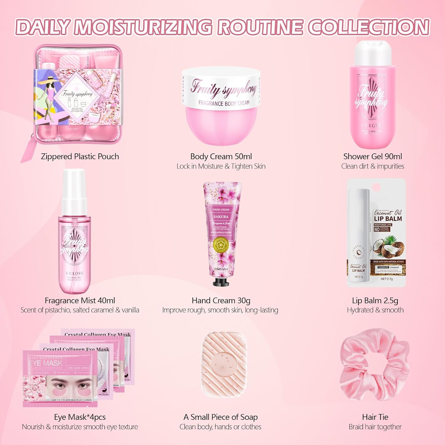 Coffret Cadeau Femme,Coffrets de Bain et de Soins Personnalisé 丨Coffret Beaute: Crème Corps, Crème Mains, Parfum, Gel Douche, Chouchou Cheveux,etc丨 Avec un Sac de Voyage pour Tout Organiser (Rose)
