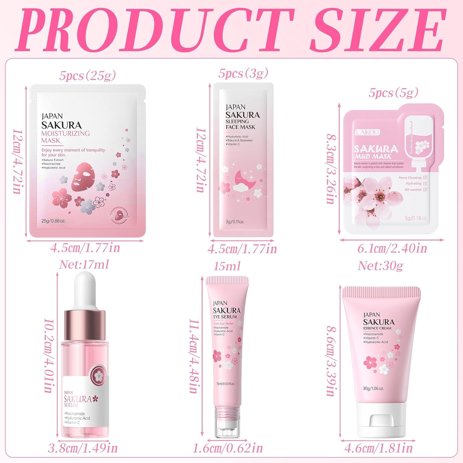 Sakura Ensemble de Soins de la Peau 18 Pièces, Coffrets de Soins pour la Peau, Coffret Beauté Ado Fille, Sakura Soin Adolescente, Coffret Soin Visage Femme, Kit de Soins de La Peau Hydratants