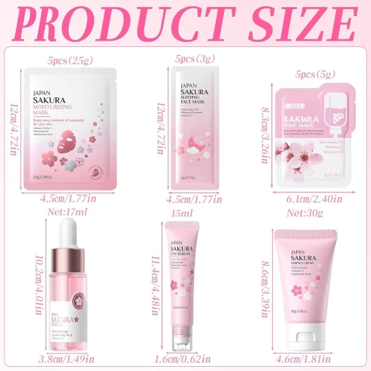 Sakura Ensemble de Soins de la Peau 18 Pièces, Coffrets de Soins pour la Peau, Coffret Beauté Ado Fille, Sakura Soin Adolescente, Coffret Soin Visage Femme, Kit de Soins de La Peau Hydratants