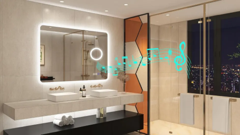 Miroir-Salle-de-Bain-avec-Éclairage 100x70cm, Loupe 5X, Bluetooth, Dimmable, 3 Couleurs Lumière, Anti-buée, Mémoire, IP44 Etanchéité, Verre Trempé HD Miroir-Mural 70L x 100l cm M3017 Stuttgart Argent (Bluetooth + 5x Loupe)