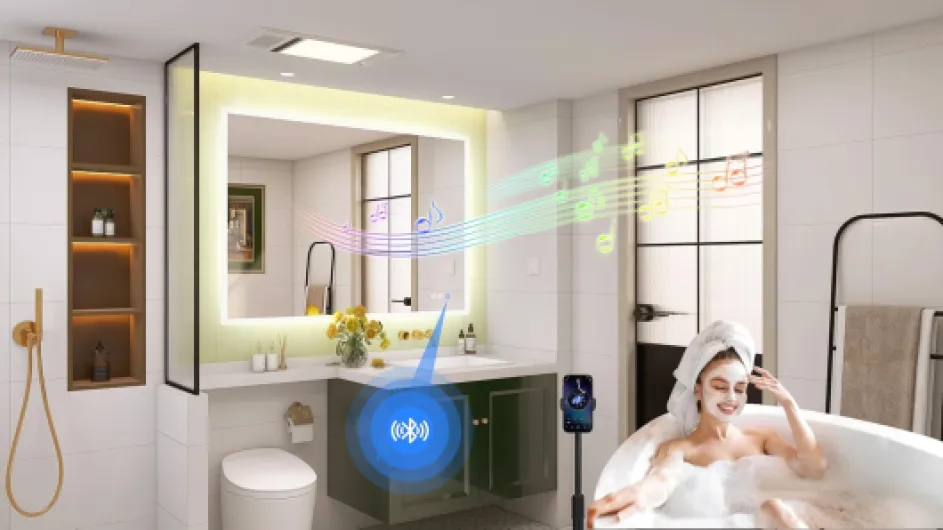 Miroir-LED-Salle-de-Bain-avec-Éclairage 100x70cm, Bluetooth, Anti-buée, 3 Couleurs Lumière, Gradable, IP44, Verre Trempé, Horizontal/Vertical 70L x 100l cm M3041 Madrid Argent (Bluetooth)