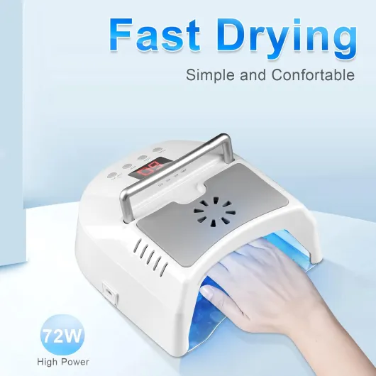 Lampe UV Ongles Gel pour Manucure Professionnelle, AZ GOGO Lampe UV LED Ongle Rechargeable 72W avec Ventilateur, 3 Minuteries, Capteur Automatique, Écran LCD, Séchoirs à Ongles pour Vernis Gel