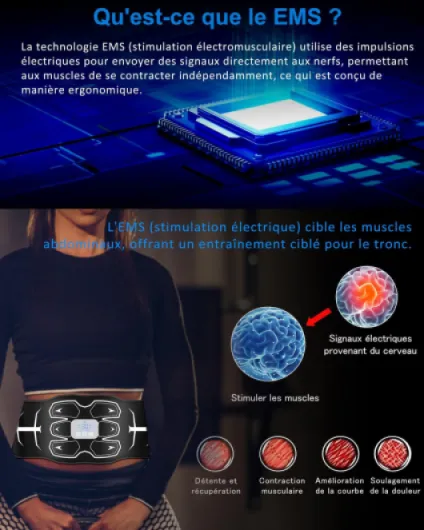 Electrostimulateur Musculaire, ceinture abdominale electrostimulation, Lavable, Coussinet en silicone doux pour la peau, Pas besoin de remplacer, 6 modes, 30 niveaux, stimulateur musculaire, Unisexe Blanc