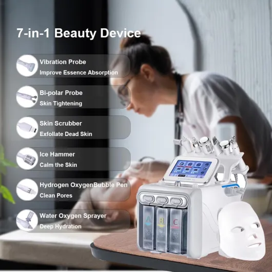 Générique Hydrafacial Machine 7 in 1 Professional Small Bubble Device – Facial Hydration, Wrinkle Reduction, Dermabrasion, Deep Cleansing