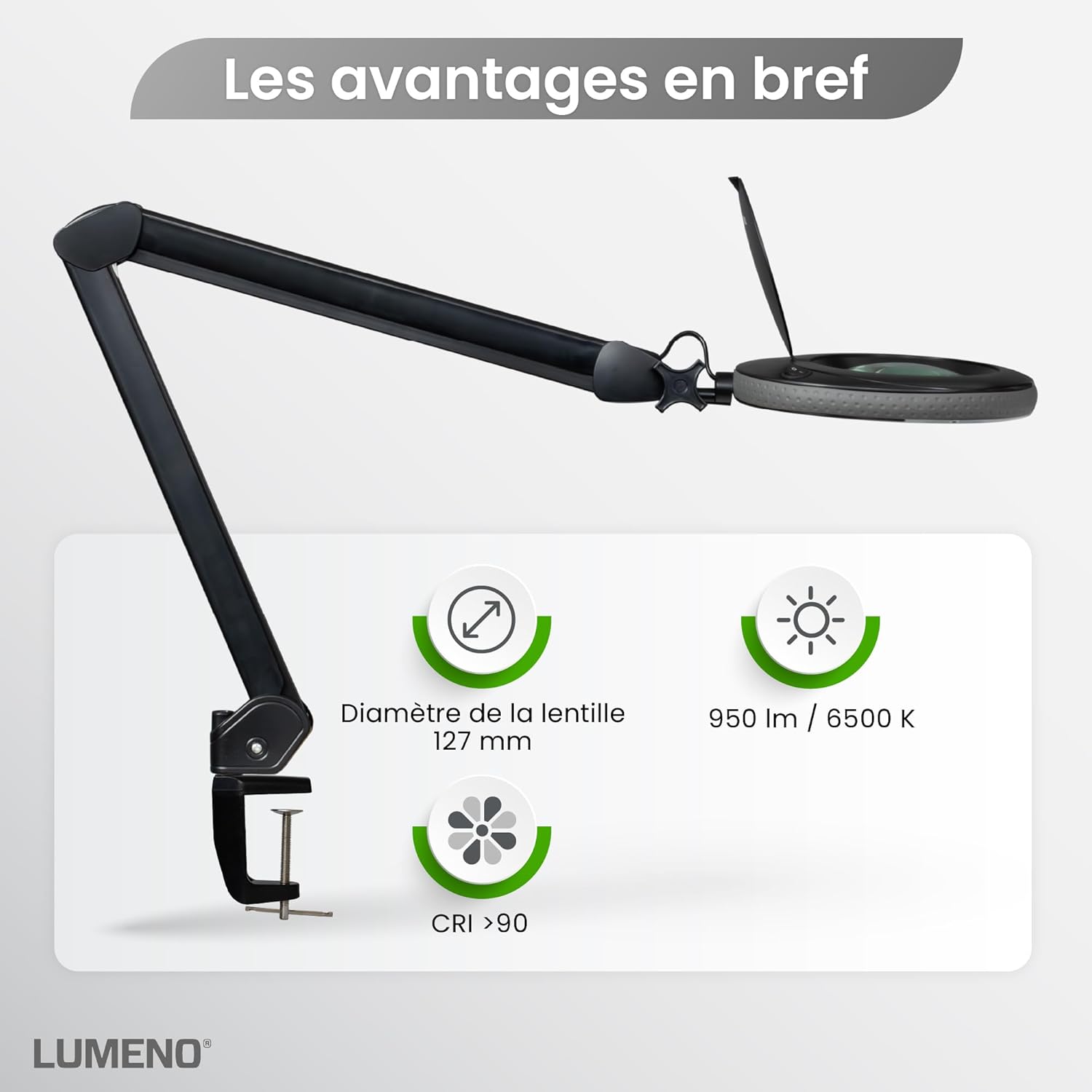 LED Lampe loupe 7215SW avec lentille en verre de 127 mm, lampe de travail, convient pour cosmétique, les bricoleurs, aide à la lecture lampe grossissante, 5 dioptries Noir avec trépied roulant Noir 5 dioptries avec trépied roulant