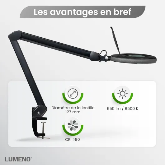 LED Lampe loupe 7215SW avec lentille en verre de 127 mm, lampe de travail, convient pour cosmétique, les bricoleurs, aide à la lecture lampe grossissante, 5 dioptries Noir avec trépied roulant Noir 5 dioptries avec trépied roulant