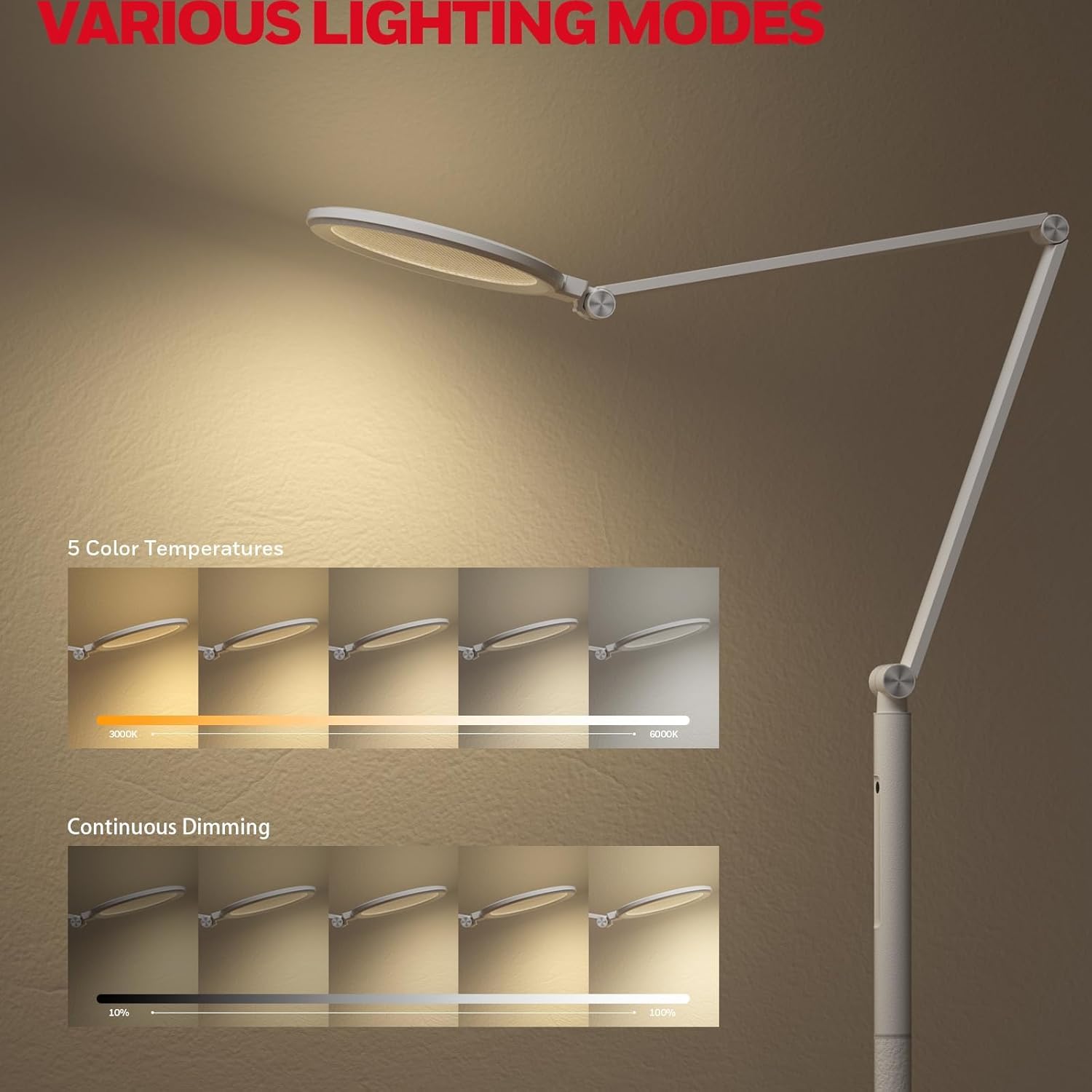 Lampadaire LED – F01WT Sunturalux™ Lampe sur pied à intensité variable avec télécommande, lumière naturelle du jour, 5 couleurs réglables, lampe pour maison bureau salon chambre à coucher Blanc