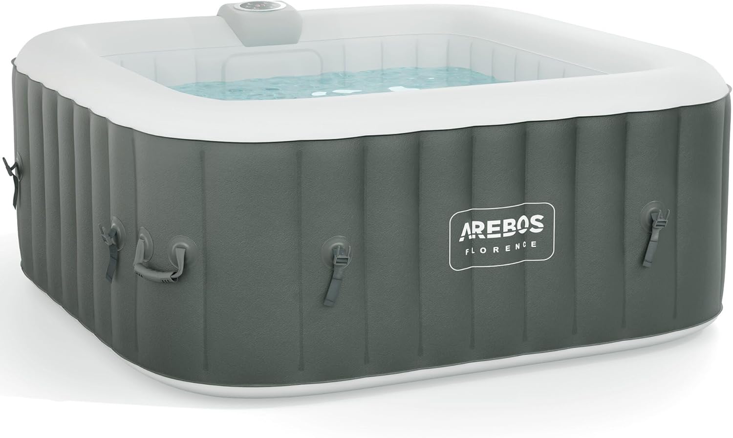 Arebos Spa Gonflable - pour l'intérieur et l'extérieur - 4 Personnes - 154x154cm - 100 Jets de Massage - Spa Bien-être Chauffage - Massage Gonflable Carré - 600 litres