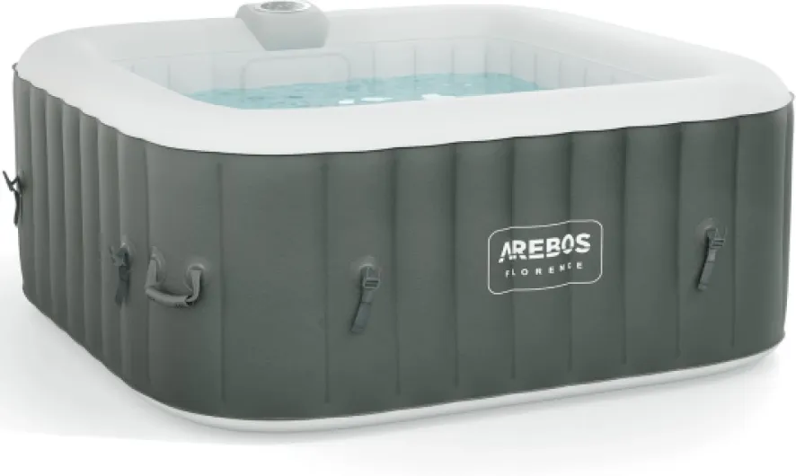 Arebos Spa Gonflable - pour l'intérieur et l'extérieur - 4 Personnes - 154x154cm - 100 Jets de Massage - Spa Bien-être Chauffage - Massage Gonflable Carré - 600 litres