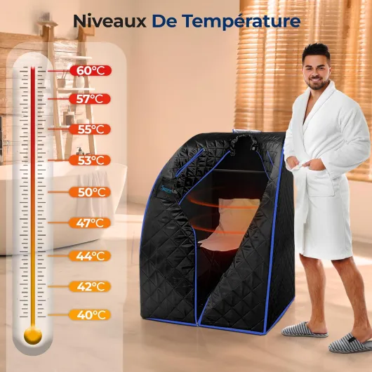 Sauna, Sauna Portable/Infrarouge, Vapeur, Spa Maison, Perdre du Poids, Détox, Tente Chauffante Mobile, Pliable Cabine avec Coussin Chauffant pour Les Pieds et Chaise Pliante NOIR, 97 CM
