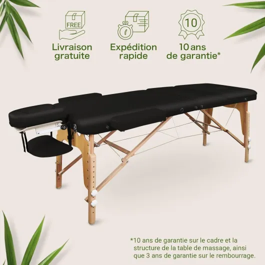 All INKL Chaise de Massage Pliante et réglable en Hauteur – Table de Massage Mobile en Bois Massif avec Housse en éponge, accoudoirs et dossiers, appuie-tête Ergonomique (Noir)