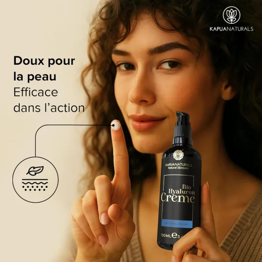 Crème Hydratante Visage BIO à l'Acide Hyaluronique Hautement Dosée 100ml + Huile d'Argan + Aloe Vera + Huile de Coco • Cosmétique Naturelle Made in Germany ✓ Crème Anti-Rides ✓ Jour & Nuit Crème hydratante unisexe