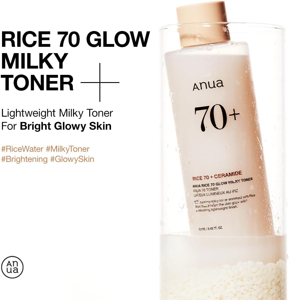Rice 70 Glow Toner – Lotion Tonique Hydratante Visage, Éclat à l’Eau de Riz, Niacinamide & Céramides, Peau Sèche & Sensible, Skincare Coréenne, 250ml