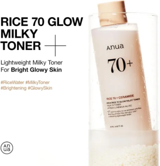 Rice 70 Glow Toner – Lotion Tonique Hydratante Visage, Éclat à l’Eau de Riz, Niacinamide & Céramides, Peau Sèche & Sensible, Skincare Coréenne, 250ml