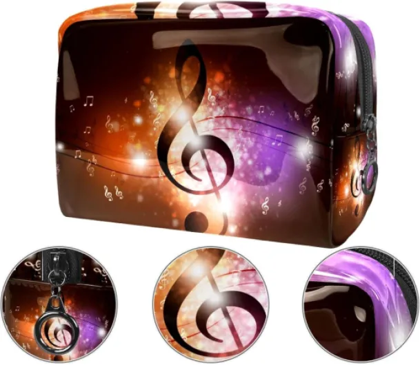 Glisten Trousse à maquillage en PVC avec fermeture éclair Motif notes de musique Pour femme, multicolore, 18.5x7.5x13cm/7.3x3x5.1in, Trousse de toilette