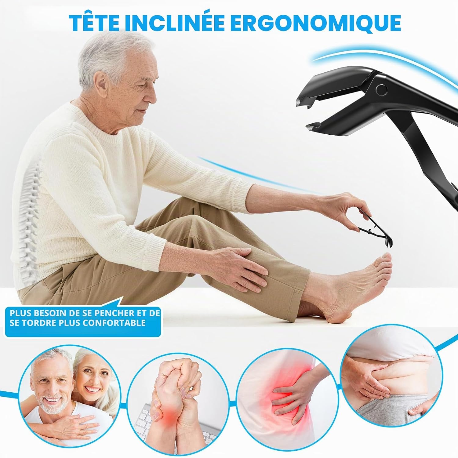 Coupe-ongle professionnel pour ongles d'orteils épais, coupe ongle pied pour personnes âgées, pince coupe ongles pour les pieds incarnés, design tête inclinée et long manche 5 coupe-ongles d'orteils