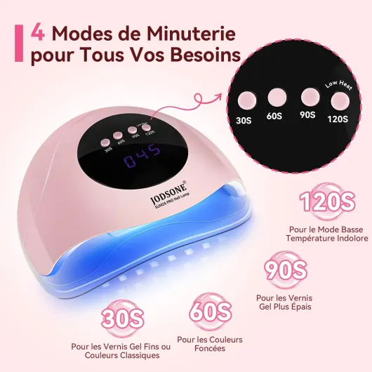 Lampe UV Ongles Gel, Lampe à Ongles UV/LED Double Source Lumineuse avec 4 Minuteries et Capteur Automatique, Séchage Rapide du Vernis Gel-Rose