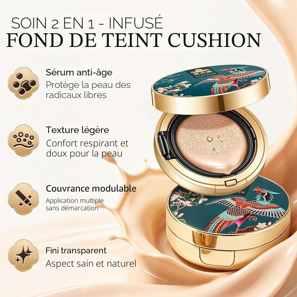 Fond De Teint Cushion, Formule Légère Et Longue Tenue, Anti-Âge, Effet Naturel, Extraits De Plantes 7 En 1, Finition Satinée Transparente, Recharges Incluses, 13g*2 13 g (Lot de 2) C01 Natural（Summer Palace）