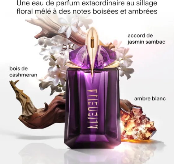 MUGLER Alien - Eau de Parfum Rechargeable Pour Elle - Parfum Femme - Ambré Boisé Floral - Bois de Cashmeran, Accord de Jasmin Sambac & Ambre Blanc - Tenue Longue Durée - Spray Vaporisateur 90 ml (Lot de 1)