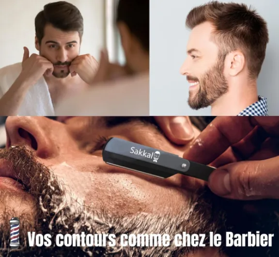 Rasoir à Barbe Coupe choux -20 Demi-Lames Etui Cuir de Transport -KIT rasoir de barbier manuel professionnel barber Visage classique Entretien a main précision vintage Traditionnel coiffeur (NOIR)