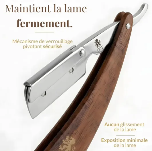 Coupe Choux Rasoir Droit de Barbier Manuel avec 10 Lames de Derby – Kit avec étui de voyage en cuir – Accessoire pour homme - Missanda en Bois Dur & Acier Inoxydable