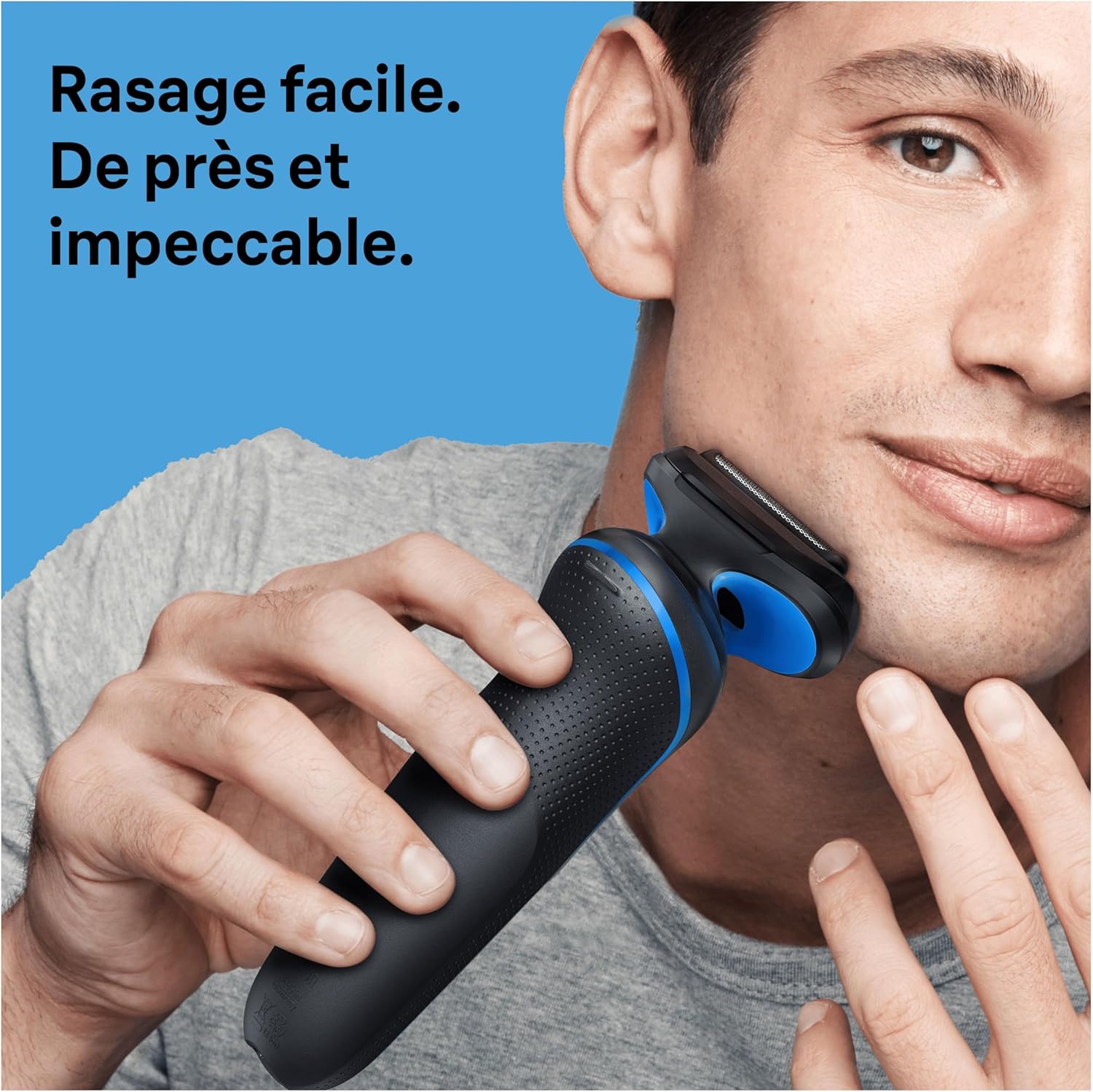 Rasoir Electrique Homme Series 5 51-B1000s, Bleu, Etanche, A Grille Et Sans Fil, 3 Lames Flexibles Pour Bien Raser La Barbe Et Le Visage, Coffret De Rasage Avec Chargeur Intelligent