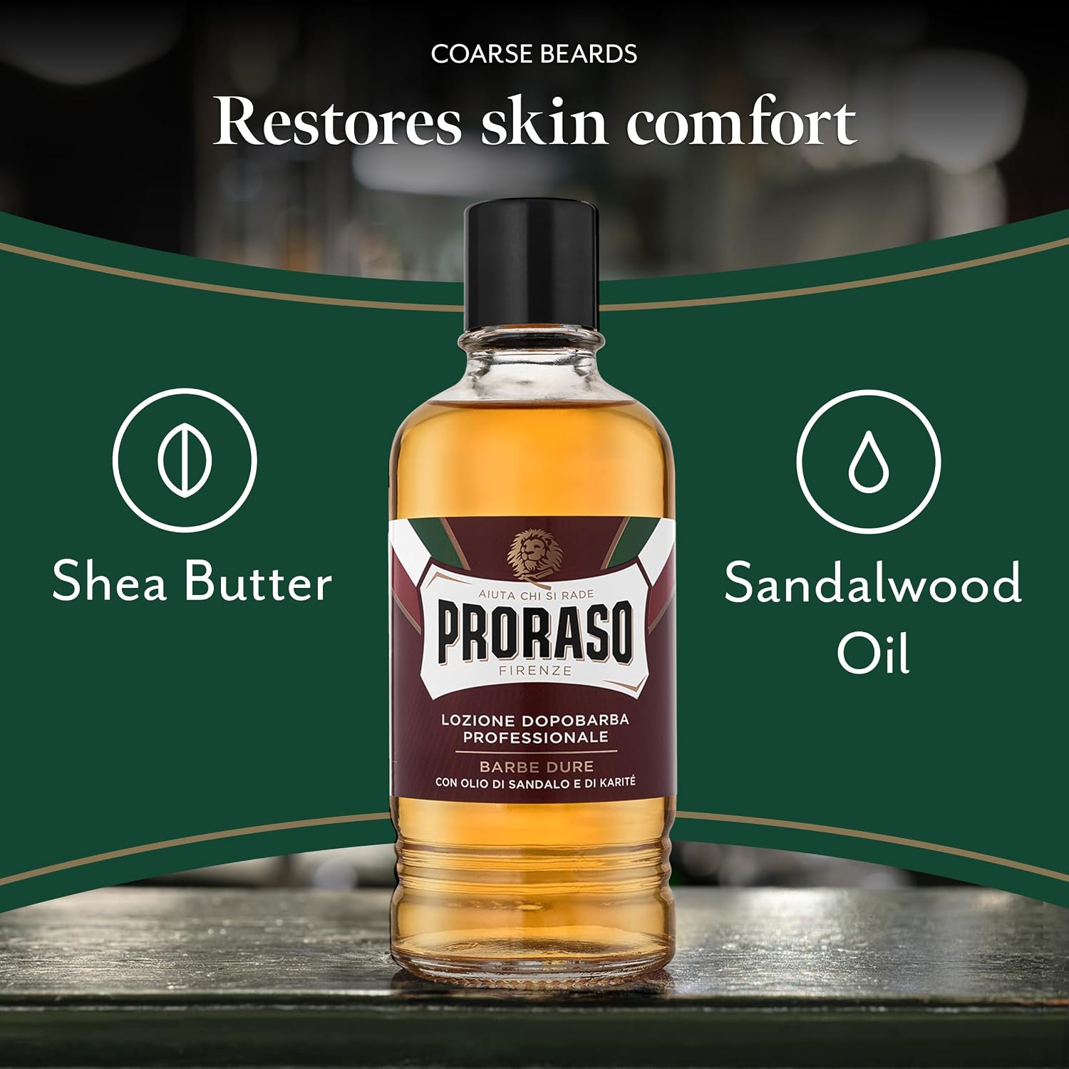 Lotion après-rasage (flacon de 400ml) – Après-rasage au bois de santal et à l'huile de karité – Aide à restaurer le confort de la peau – Fabriqué en Italie 400 ml (Lot de 1)