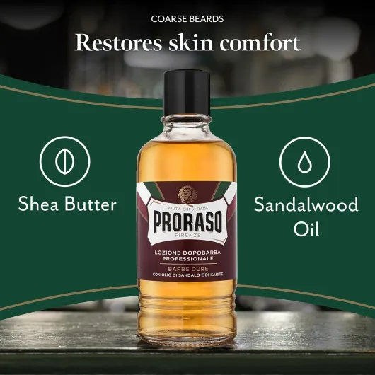 Lotion après-rasage (flacon de 400ml) – Après-rasage au bois de santal et à l'huile de karité – Aide à restaurer le confort de la peau – Fabriqué en Italie 400 ml (Lot de 1)